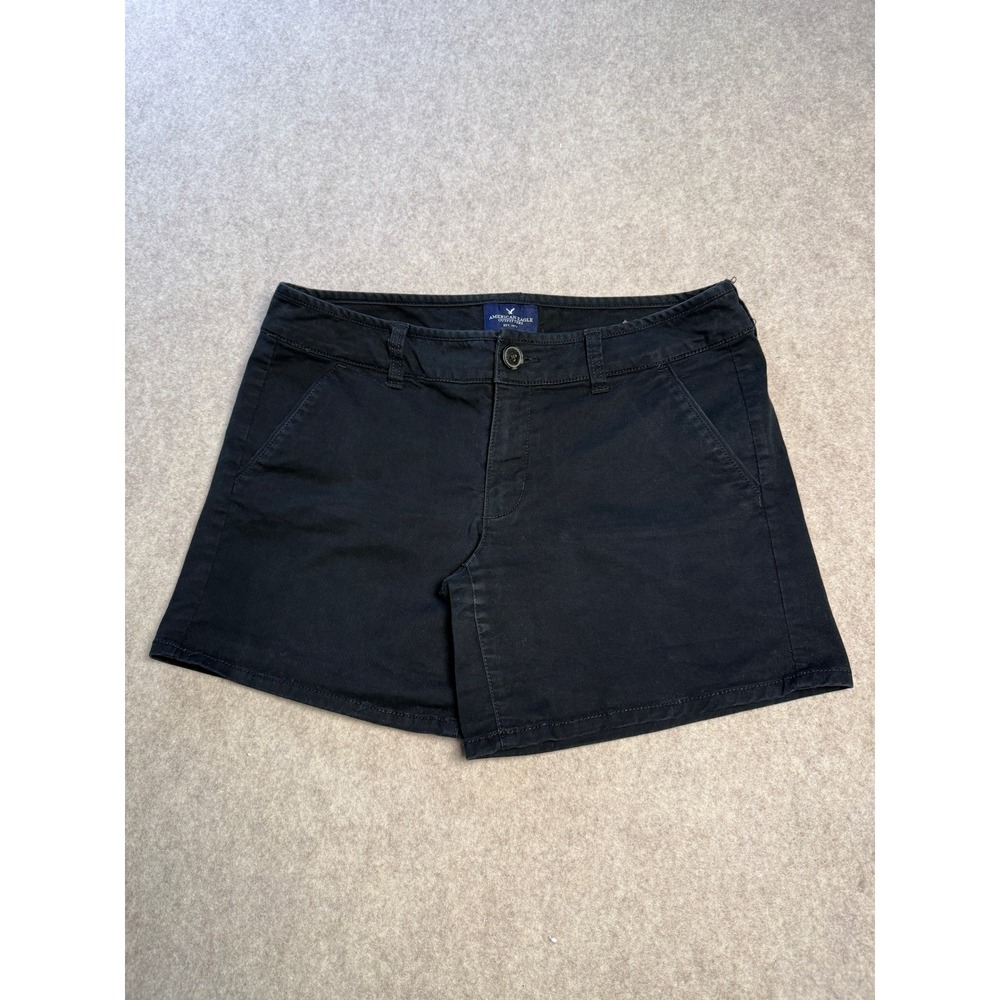 American Eagle Outfitters Midi Stretch Shorts Womens 6 Black Chino Mid Rise